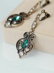 �y���������z�A�N�Z�T���[�@�l�b�N���X�S�[���f���N���b�v�A�[���f�R�h���b�vpendiente orejas clips dorado verde hileras largo deco gota filigrana fino b10