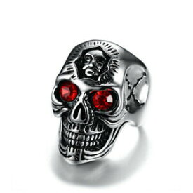 【送料無料】アクセサリー　ネックレスメンズステンレススチールラインストーンリングネットワークスカルヘッドmens stainless steel red rhinestone ring trendy skull head men jewelry