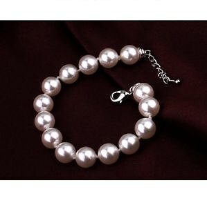 �y���������z�A�N�Z�T���[�@�l�b�N���X�u���X���b�g�`�F�[���u���X���b�g�V���o�[�S�[���h���b�L�A�[��perlas blancas pulsera cadena de brazo brazalete plata chapado mujer idea regalo