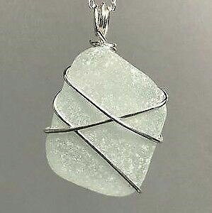 �y���������z�A�N�Z�T���[�@�l�b�N���X�K���X�x�C�����ghecho a mano de cristal blanco seaglass collar mar joyasda de san valentn