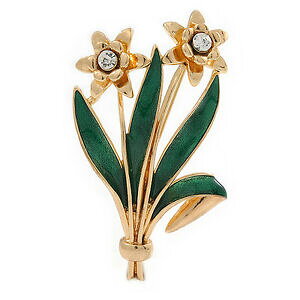 �y���������z�A�N�Z�T���[�@�l�b�N���X�G�i�����u���[�`crystal verde esmalte narciso con hojas floral broche en chapado en oro 60mm l