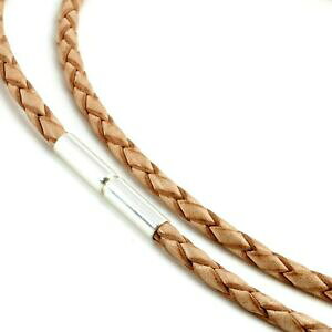 �y���������z�A�N�Z�T���[�@�l�b�N���X�l�b�N���X�^���^�[��para hombredamas 3 mm collar de cuero trenzadocierre de giro plata de leynatural bronceado