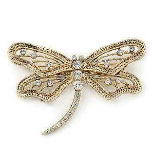 �y���������z�A�N�Z�T���[�@�l�b�N���X�K���X�g���{�S�[���h�g�[���u���[�`cristal grandes liblula broche en tono oro 75mm ancho