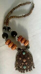 �y���������z�A�N�Z�T���[�@�l�b�N���X�n���h���C�h�y���_���g�l�b�N���Xhermoso collar hecho a mano grueso nico con colgante de grabado