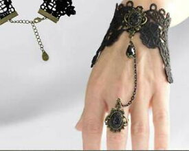 【送料無料】アクセサリー　ネックレスレースリングブレスレットチェーンnuevo encaje negro et nox ornamentales cristal oval pulsera con anillo encadenado