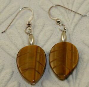 yzANZT[@lbNXLbcACVo[COhecho a mano pendientes de plata con gema natural tallado tigres ojo nc