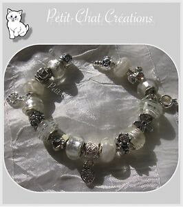 �y���������z�A�N�Z�T���[�@�l�b�N���X�u���X���b�g�u�����N���b�vbracelet perles verre blanc charms strass metal argente clip promesse