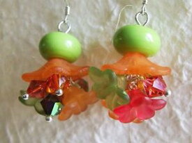 【送料無料】アクセサリー　ネックレスファイルオレンジヴェールboucles doreilles fleurs orange et vert en verre fil au chalumeau