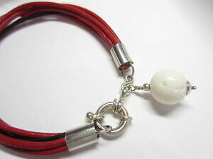 �y���������z�A�N�Z�T���[�@�l�b�N���X�R�[�h�u���X���b�g�X�^�[�����O�V���o�[rojo y negro cordn de cuero genuino pulsera con broche de extremos de plata esterlina 925