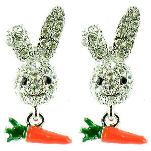 yzANZT[@lbNXNX^NAVo[COVo[ETMIWcristal claro y naranja en plata plateado conejo con zanahoria aretes