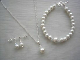 【送料無料】アクセサリー　ネックレスネックレスイヤリングクリスタルブレスレット15l collar de perlas y cristal pendientes pulsera conjunto para nias nio mujeres novias
