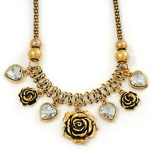 yzANZT[@lbNXre[W[Yn[gbVvintage rose amp; corazn malla collar de encanto en metal oro burn 40cm longitud6