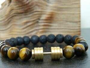 �y���������z�A�N�Z�T���[�@�l�b�N���X�_���x���^�C�K�[�A�C�t�B�b�g�l�X�X�|�[�cpulsera de mancuernas dorado negro natural ojo de tigre de lava fitness sport motivacin