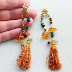 yzANZT[@lbNXAu}JCgS[hg[orecchini tono oro con cristalli ambra malachite