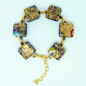 yzANZT[@lbNX[mKXuXbgS[h}`J[nhChxjXmurano vidrio pulsera oro y multicolor millefiori hecho a mano venecia