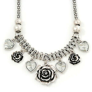 �y���������z�A�N�Z�T���[�@�l�b�N���X�r���e�[�W���[�Y���b�V��vintage rose amp; corazn malla collar de encanto en plata metal 40cm longitud de combustin