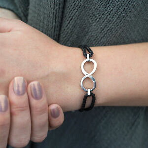 �y���������z�A�N�Z�T���[�@�l�b�N���X�u���X���b�g�u���b�N���U�[�u���X���b�g�V���{��pulsera de infinito, negro cuero pulsera trenzada con smbolo inifinty 28c4