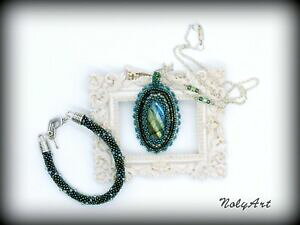 �y���������z�A�N�Z�T���[�@�l�b�N���X���b�L�l�b�N���X�n���h���C�h�u���X���b�gcollar chapado en plata labradorita hecho a mano y conjunto de ganchillo pulsera joyera