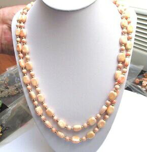 �y���������z�A�N�Z�T���[�@�l�b�N���X�O�����h�R���A���[�Y�r���e�[�Wgrand collier sautoir perles rsine marbres rose et couleur or bijou vintage 92