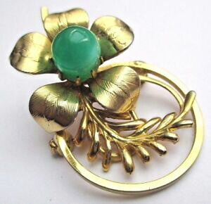 yzANZT[@lbNXu[`Be[Wv[Np[qXCF[broche bijou vintage plaqu or fleur finement travaille perle jade vert 2148
