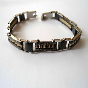 �y���������z�A�N�Z�T���[�@�l�b�N���X�S�[���hbracciale uomo in acciaio inox lucido, oro e brunito 22 cm 181 h