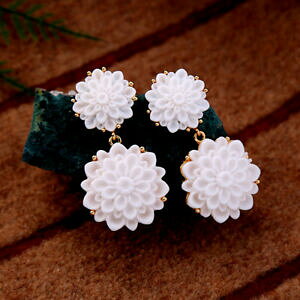 �y���������z�A�N�Z�T���[�@�l�b�N���X���g���t�����[�C�������O�N���b�vpendientes clip on dorado dos grande flor blanco resina retro matrimonio x21