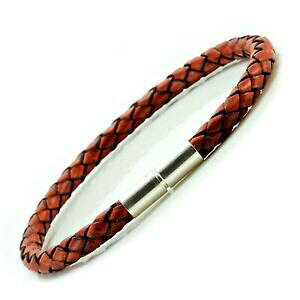 �y���������z�A�N�Z�T���[�@�l�b�N���X�V���o�[�u���[�`�u���X���b�gcuero genuino pulsera con broche de giro plata de ley 5mm rojo marrn trenzado