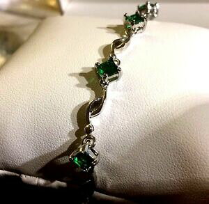 yzANZT[@lbNXzCgS[huXbgv{bNXGhgb pulsera de oro blanco, 7 esmeraldas sim verde ajustable en caja de regalo ciruela uk