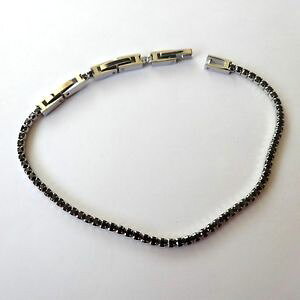 �y���������z�A�N�Z�T���[�@�l�b�N���X�e�j�X�h�ibracciale tennis uomo donna acciaio zirconi neri 16 18 20,5 cm 106 u