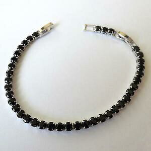 �y���������z�A�N�Z�T���[�@�l�b�N���X�e�j�X�A���W�F���gbracciale tennis colore argento grandi zirconi neri 4 mm 19,5 17 cm 431 bb