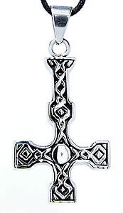 �y���������z�A�N�Z�T���[�@�l�b�N���X�N���X�y���_���g�`�F�[���X�e�����X�T�^���n�u�p�^�[��83 invertida cruz cadena colgante acero inoxidable nudo patrn de satans