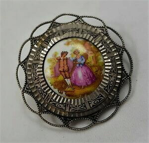 �y���������z�A�N�Z�T���[�@�l�b�N���X�u���[�`�t���S�i�[���K�����gbijou ancien broche mtal argent sign fragonard porcelaine scne galante t166