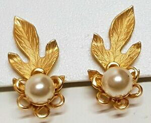 �y���������z�A�N�Z�T���[�@�l�b�N���X�r���e�[�W�N���b�v�e�N�X�`��bijou vintage boucles doreilles clips feuille mtal dor texture perle t31