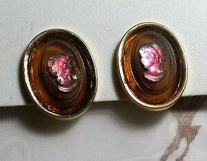 yzANZT[@lbNXNbv[Y^h[bijou ancien boucles doreilles clips camee femme verre rose metal dor 150b