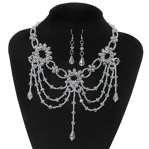 yzANZT[@lbNXNX^`[J[lbNXSVbNAJEgZbgab cristal cuenta gtico disfraz gargantilla collar y pendiente conjunto en chapado en plata