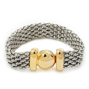 �y���������z�A�N�Z�T���[�@�l�b�N���X�u���X���b�g�g�[�����b�V��pulsera magntica de malla de dos tonoslongitud 18cm