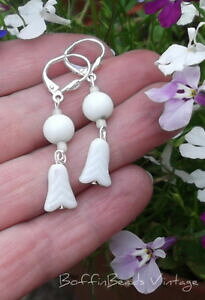 �y���������z�A�N�Z�T���[�@�l�b�N���X���B���e�[�W�A�[���f�R�C�������O�����u���C�_���A�J�E���gvintage 1960s blanco pendientes art deco exhaskell lily flor cuentas nupcial regalo