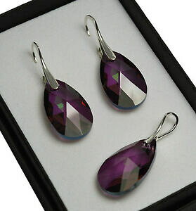 yzANZT[@lbNXXtXL[NX^CbNVF[hVo[COZbg925 pendientes de plataset hecha con cristales de swarovski 22mm sombra de pera lila