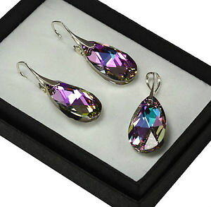 yzANZT[@lbNXXtXL[NX^iVVo[COZbgCg925 silver earringsset made with swarovski crystals 22mm pear vitrail light