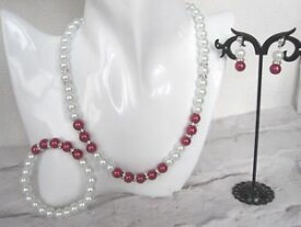 【送料無料】アクセサリー　ネックレスバセットネックレスガラスビーズba2 blanco y rojo collar de perlas de vidrio para dama de boda traje de novia joyera set