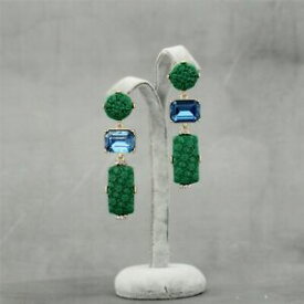 【送料無料】アクセサリー　ネックレスイヤリングデザイン×pendientes pendientes largo diseo jade grabado flor verde rectngulo azul x21