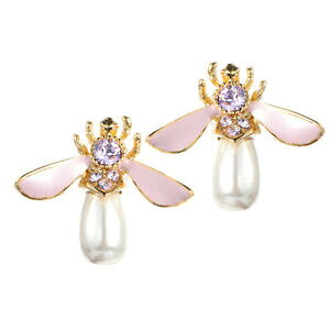 �y���������z�A�N�Z�T���[�@�l�b�N���X�X�^�b�h�C�������Ocute bees ear stud luxury gold plated gemstone pearl earring