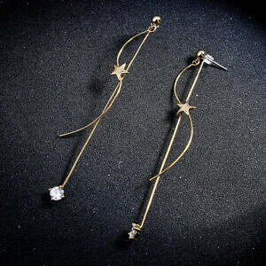�y���������z�A�N�Z�T���[�@�l�b�N���X�C�������O�V���v�����b�Lpendientes linear fino debe curvado estrella simple zirconita chapado de oro p2