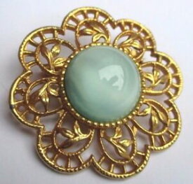 【送料無料】アクセサリー　ネックレスブローチヴィンテージカボションbelle broche bijou vintage fleur couleur or cabochon de verre bleu opale 2643