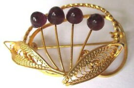 【送料無料】アクセサリー　ネックレスブローチヴィンテージドールbroche bijou vintage dor or fin feuille filigrane perle de verre mauve * 523