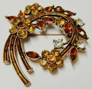 �y���������z�A�N�Z�T���[�@�l�b�N���X���g���V�g����broche pendentif bijou rtro couleur cuivre cristaux navette citrine fleur 1681