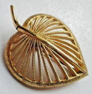 yzANZT[@lbNXu[`Be[Wancienne broche bijou vintage feuille ajoure couleur or pingle pompe 3044