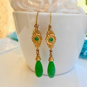 �y���������z�A�N�Z�T���[�@�l�b�N���X���g�����F�[���q�X�Cboucles d�foreilles dormeuses rtro victorienne florales dor gouttes vert jade