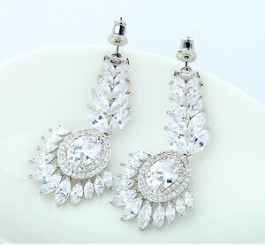 �y���������z�A�N�Z�T���[�@�l�b�N���Xpendientes brillantes boda nupcial gota de circonia cbica cz colgante cluster