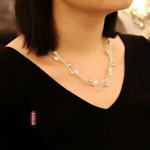 �y���������z�A�N�Z�T���[�@�l�b�N���X�l�b�N���X�}���`�J���[�s���N�z���C�g�V���o�[�h���b�vcollar tres rango perla cultivada multicolor blanco rosado gota plateado tz3